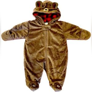 Carter’s Baby Bunting Bear suit Brown Red Plaid Bear Size NB